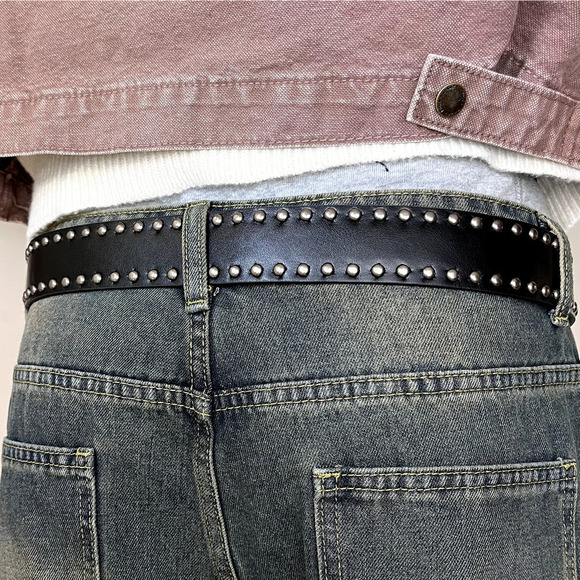 vintage style black & silver american studded western belt - Picture 3 of 7